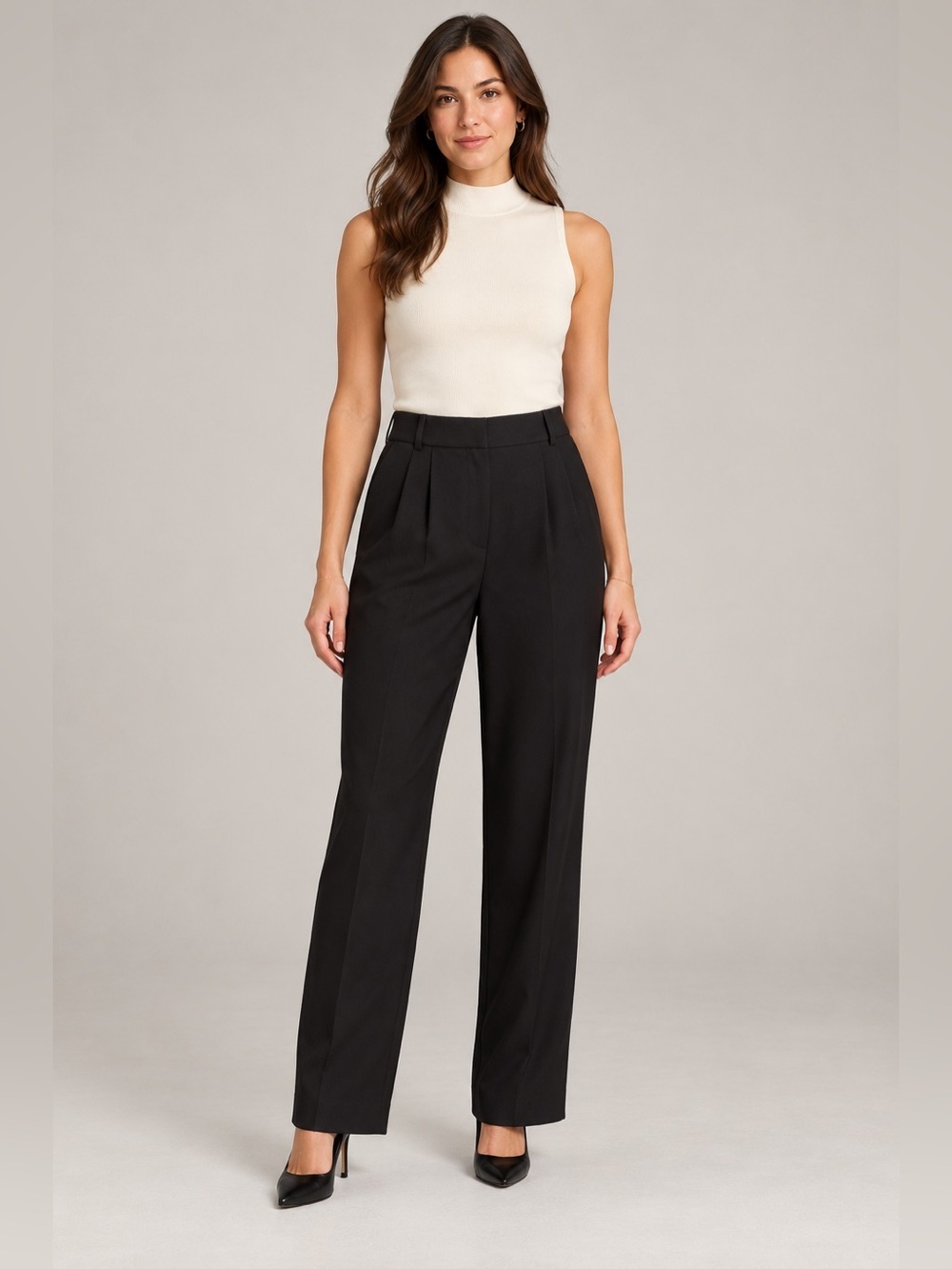 Abercrombie Sloane Tailored Wide Leg Trousers Black Size 2 Regular